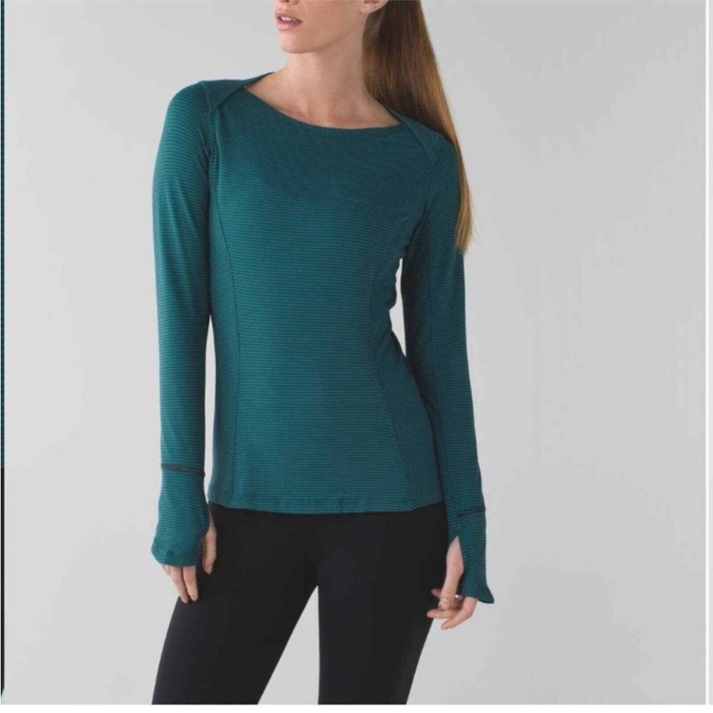 Lululemon Kanto Catch Me Long Sleeve Mini Pop Stripe Dark Fuel Forage Teal 6